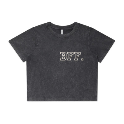 "BFF."-Stone Wash Heavy Crop Tee - Wo's Stone Wash Heavy Crop Tee Thumbnail