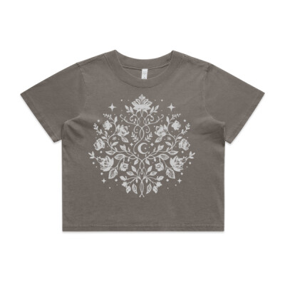"Mandala-style floral"- women Crop Tee - Wo's Heavy Faded Crop Tee 4089 Thumbnail